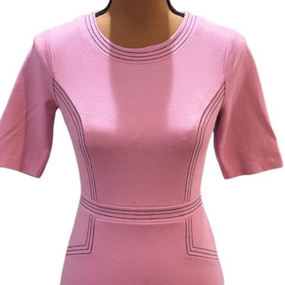 Boden Purple Fitted Ponte Short Sleeve Crew Neck Dress with Stitch Detailing - Picture 4 of 13